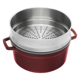 Cocotte avec panier vapeur 26 cm, Rond(e), Grenadine, Fonte