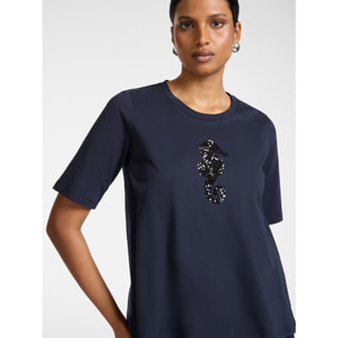 Elena Mirò - T-shirt cotone con paillettes - Blu