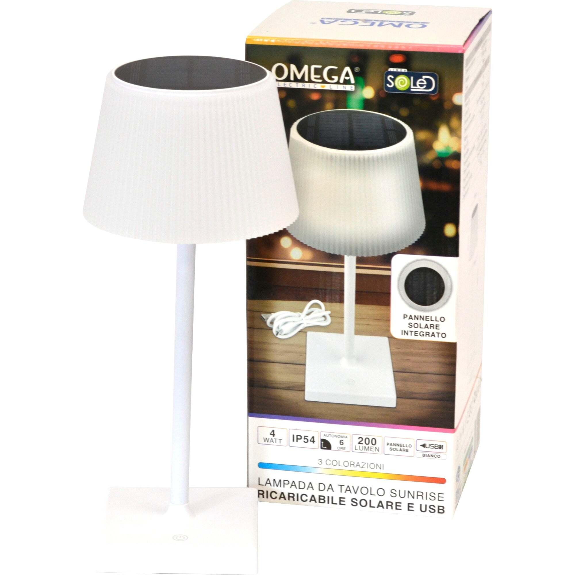 OMEGA Lampada da tavolo Sunrise ricaricabile solare e usb