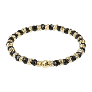 Bracciale Elastico con Rondelle Golden e Pietra Naturale Spinello Nero