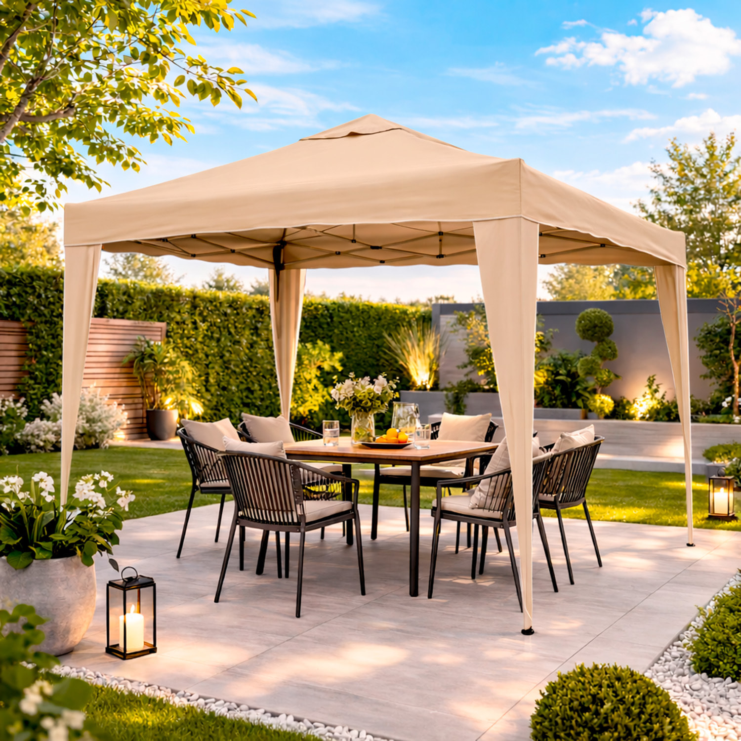 Gazebo Pieghevole 3x4 M in Acciaio con Telo Idrorepellente 160 g/m² Anti-UV Struttura Robusta Apertura Rapida con Borsa e 4 Sacche Beige