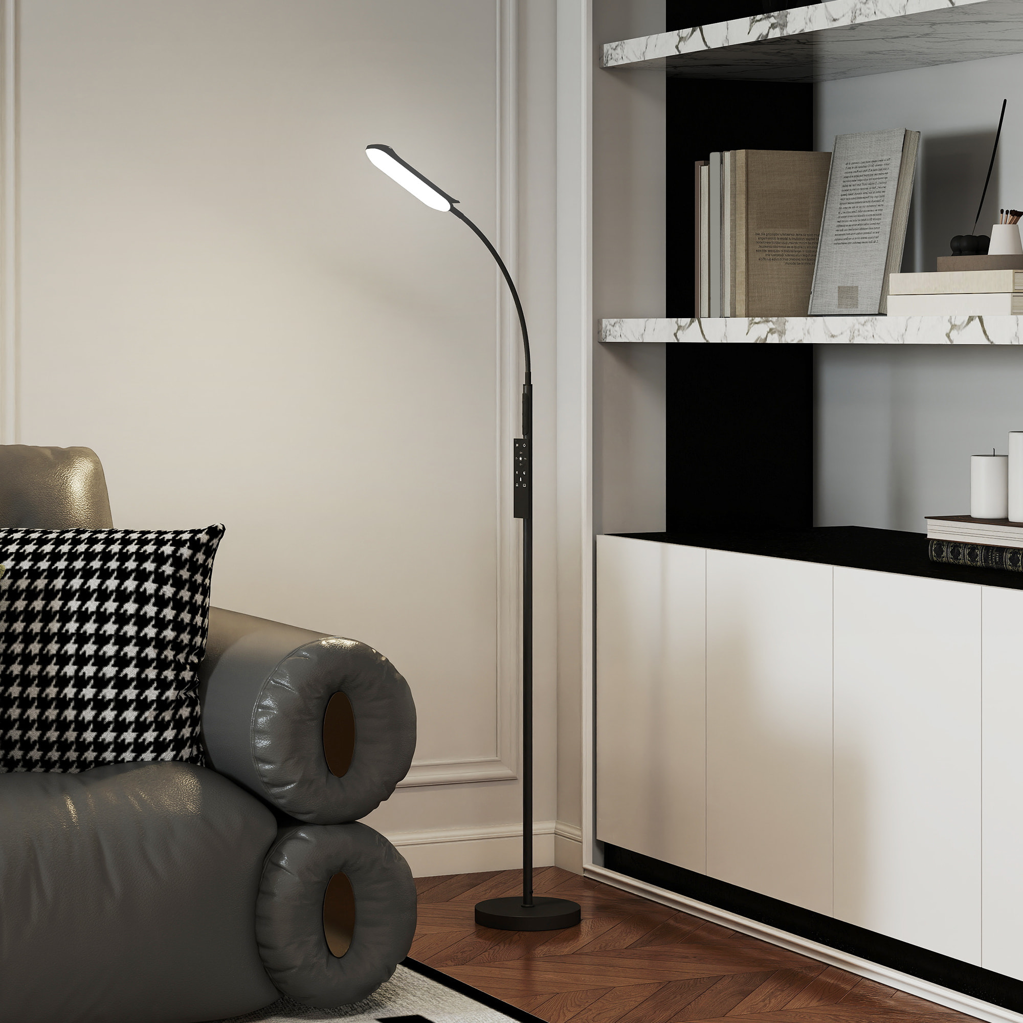 Lampadaire LED dimmable avec télécommande - contrôle tactile, réglable - H.175 cm - acier polycarbonate noir