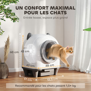 Bac à litière autonettoyante pour chat - maison de toilette autonettoyante - 80L - blanc gris
