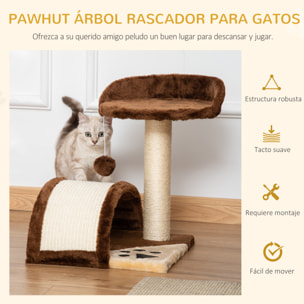 árbol Rascador para Gatos Pequeño Altura 40 cm de 2 Niveles con Poste Tablero para Rascar Plataformas y Juguete de Bola Colgante 35,5x37x46 cm Marrón