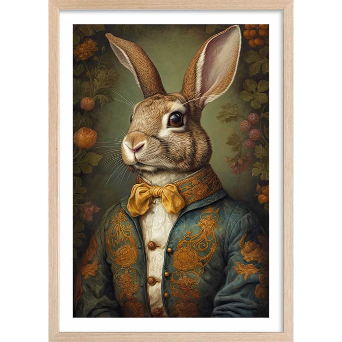 Affiche enfant mister lapin  Affiche + cadre en bois - Chêne