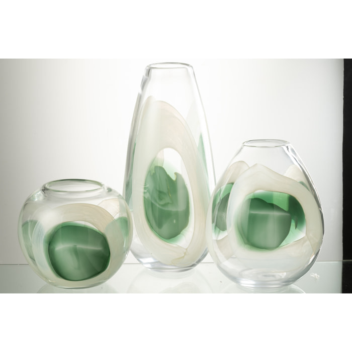 J-Line Vase Livy Verre Vert/Blanc/Transparent Large