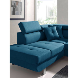 Lisbona - Canapé d'angle gauche convertible - 5 places - avec têtières - Bleu canard