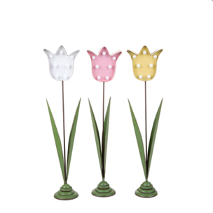 Tulipano metallo - Pezzi 3 - 9,5xH41,5x7cm - Colore: Giallo/Rosa/Bianco - Bianchi Dino -