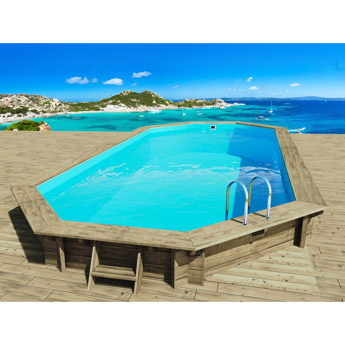 Piscine bois " Ibiza 130 " - 8.57 x 4.57 x 1.31 m + Pompe à chaleur 6.1 kW