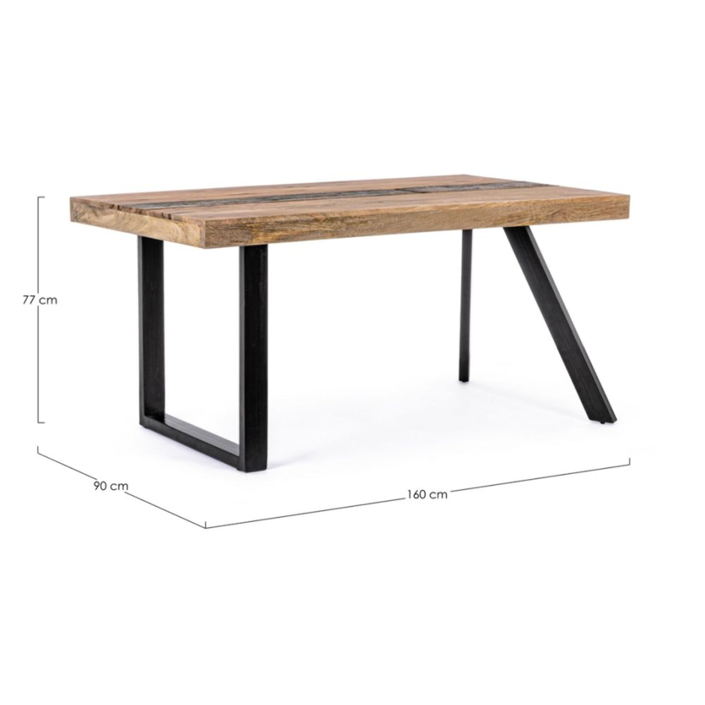 Tavolo MANCHESTER in legno di mango e gambe in acciaio nero, 160×90 cm