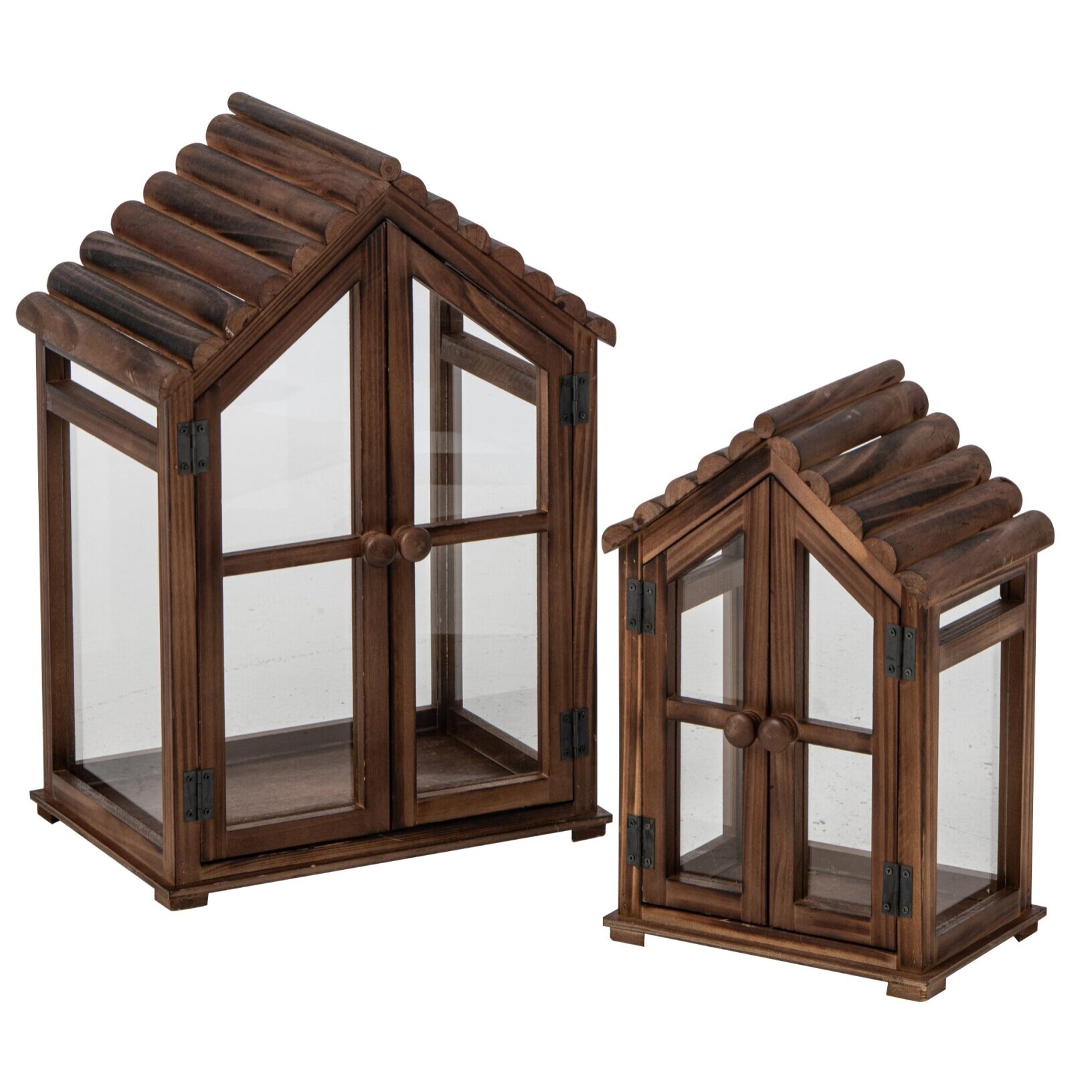 J-Line Set de 2 lanternes - bois de sapin - marron