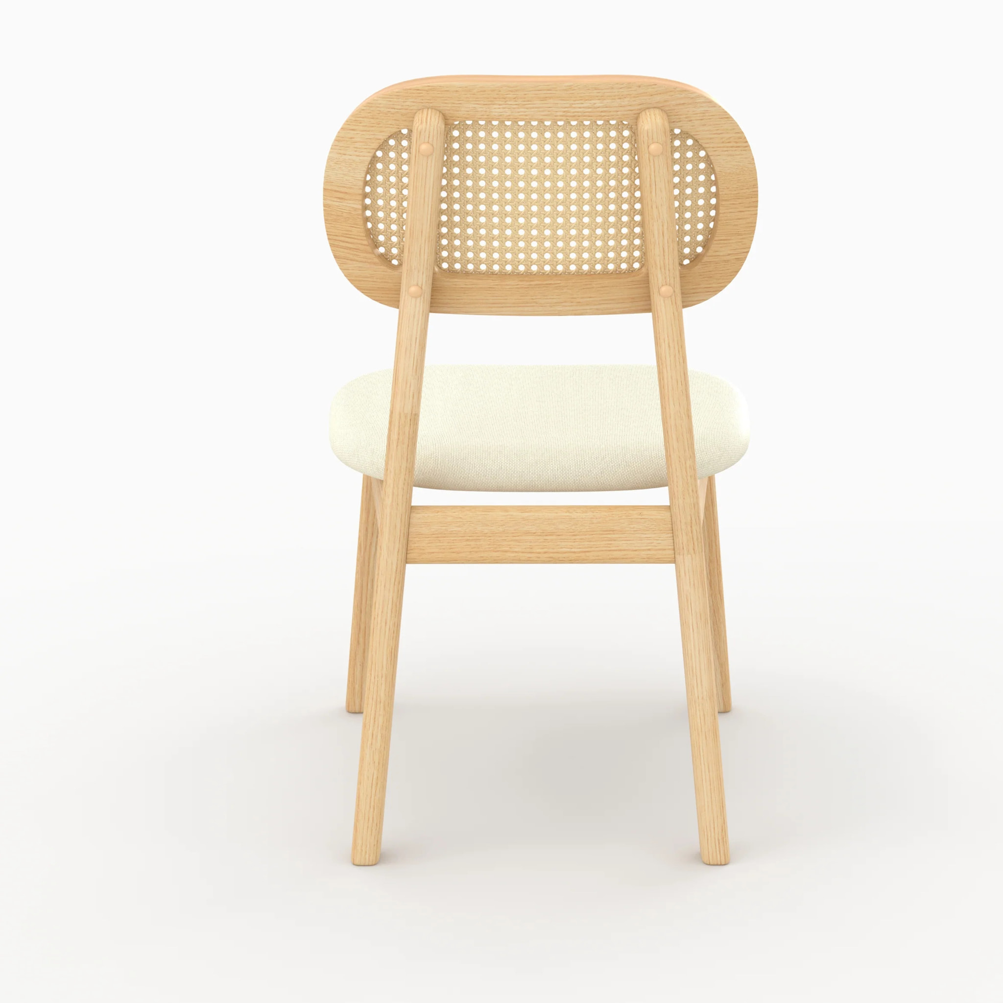 Lot de 2 chaises en bois clair, tissu beige et rotin synthétique - Maria