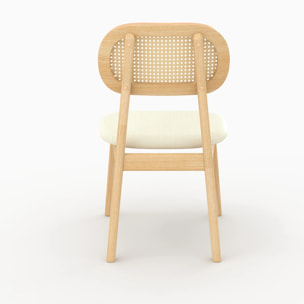 Lot de 2 chaises en bois clair, tissu beige et rotin synthétique - Maria