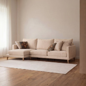 Canapé d'angle Dafne -textile, mousse pu, bois, panneau de particules-couleur beige 275 x 90 x 160 cm