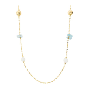 Collana Lunga Catena Forzatina Golden con Bead Lucide e Pietre Naturali di Berillo e Agata