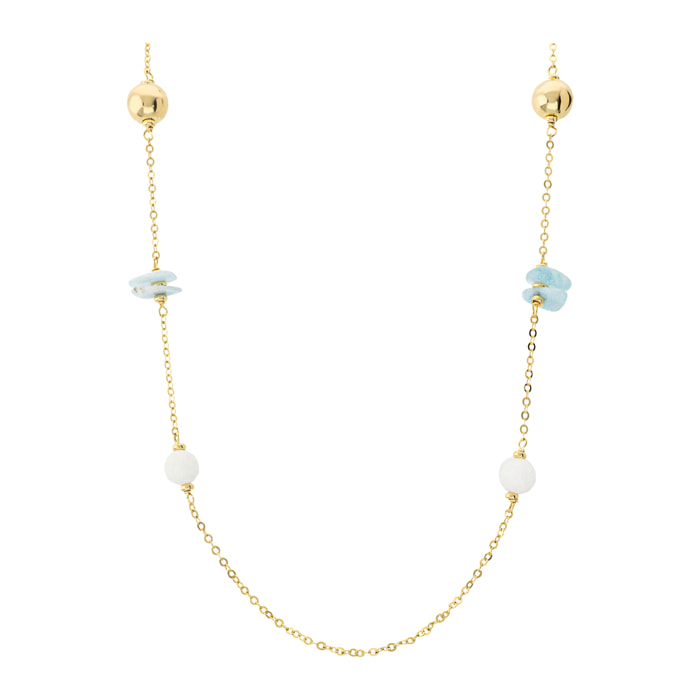 Collana Lunga Catena Forzatina Golden con Bead Lucide e Pietre Naturali di Berillo e Agata