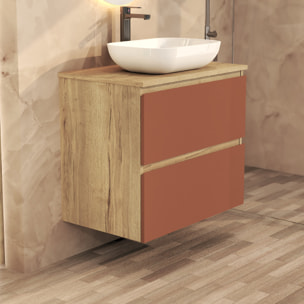 Ensemble de Salle de Bain Nia | Meuble Suspendu | 70 cm Scarlat | Deux Tiroirs |Lavabo sur Plan | Miroir non inclus | Meuble Monté | Alday