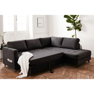 Anna - canapé d'angle droit - 5 places - convertible - en velours - Gris foncé