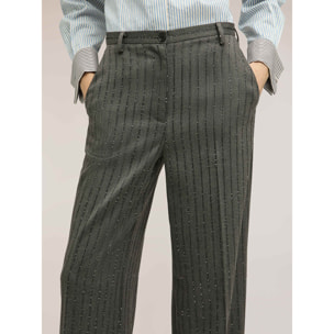Motivi - Pantalones palazzo de rayas con micro lentejuelas - Gris