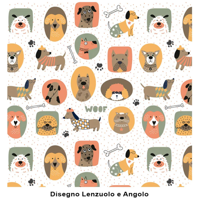 Lenzuolo superiore CANI 100% Flanella e Made in Italy fumetto cuccioli cani