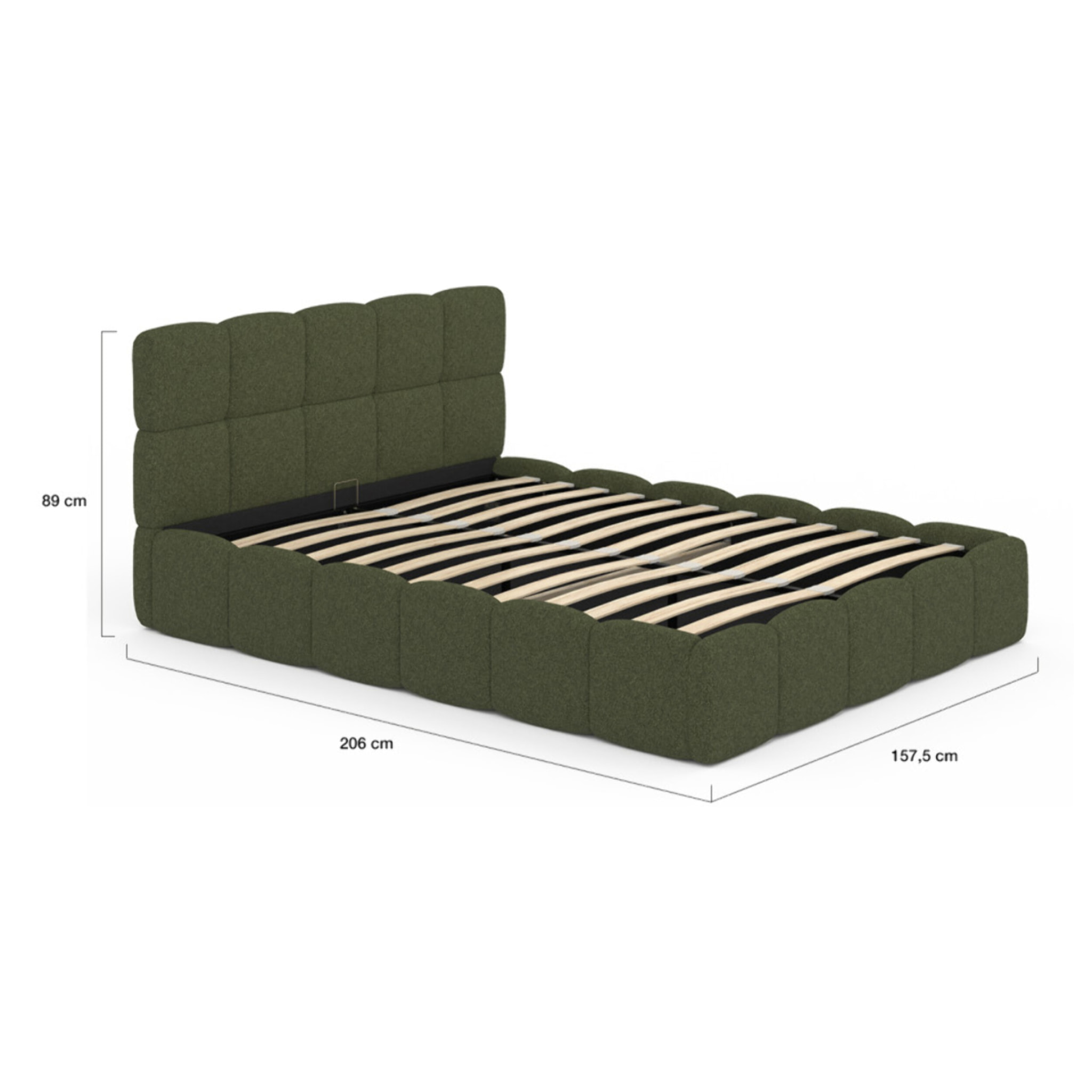 Lit coffre Bubble 140x190cm bouclette vert kaki