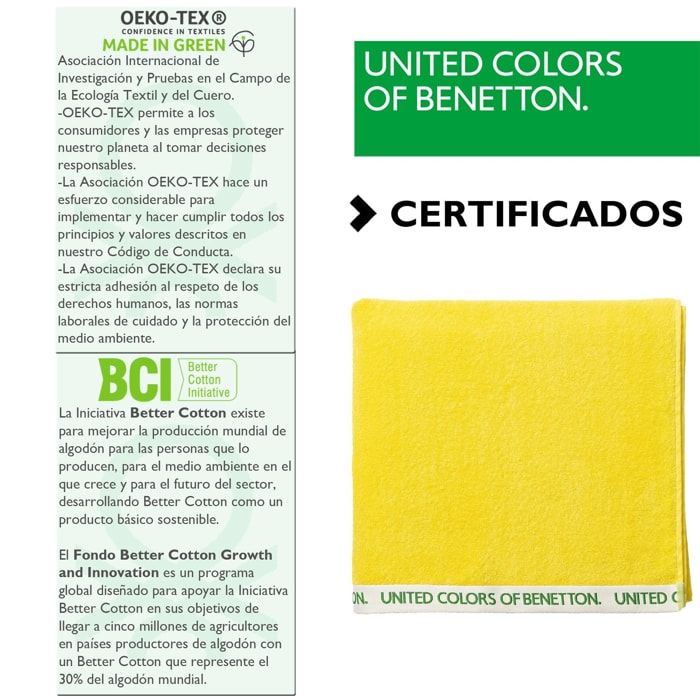 Set toalla de playa amarilla 90x160cm 100% algodón + botella de agua 500ml Benetton