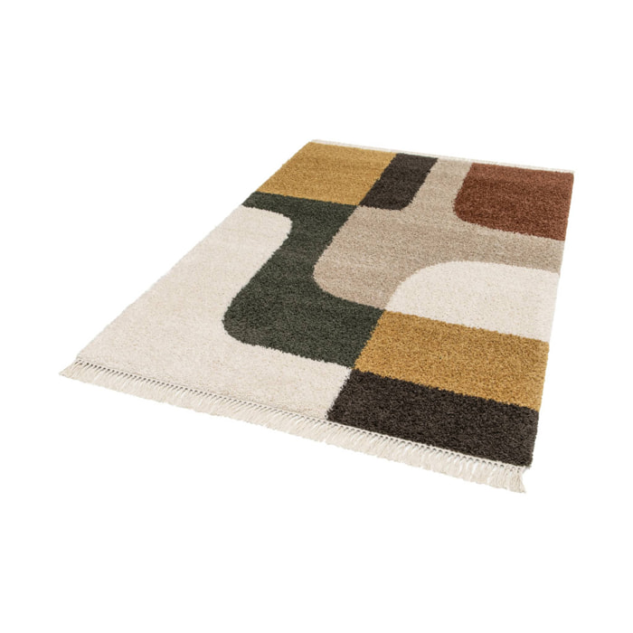 Tapis intérieur shaggy motif géométrique multicolore avec franges Will 120x170cm
