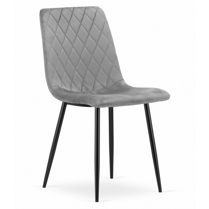 Set di 4 Sedie Turin in Velluto Grigio e Metallo