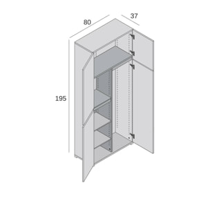 Armadio multiuso grande Dbandinell, Mobile multiuso a 4 ante, Armadietto porta scarpe, Guardaroba salvaspazio, 100% Made in Italy, 80x37h195 cm, Bianco