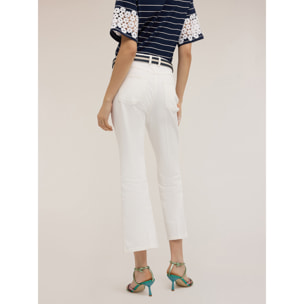 Motivi - Pantaloni kick flare in drill di cotone - Bianco