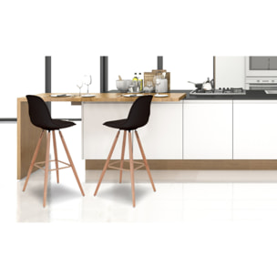 Tabourets de bar Oslo assise similicuir noir et pieds bois