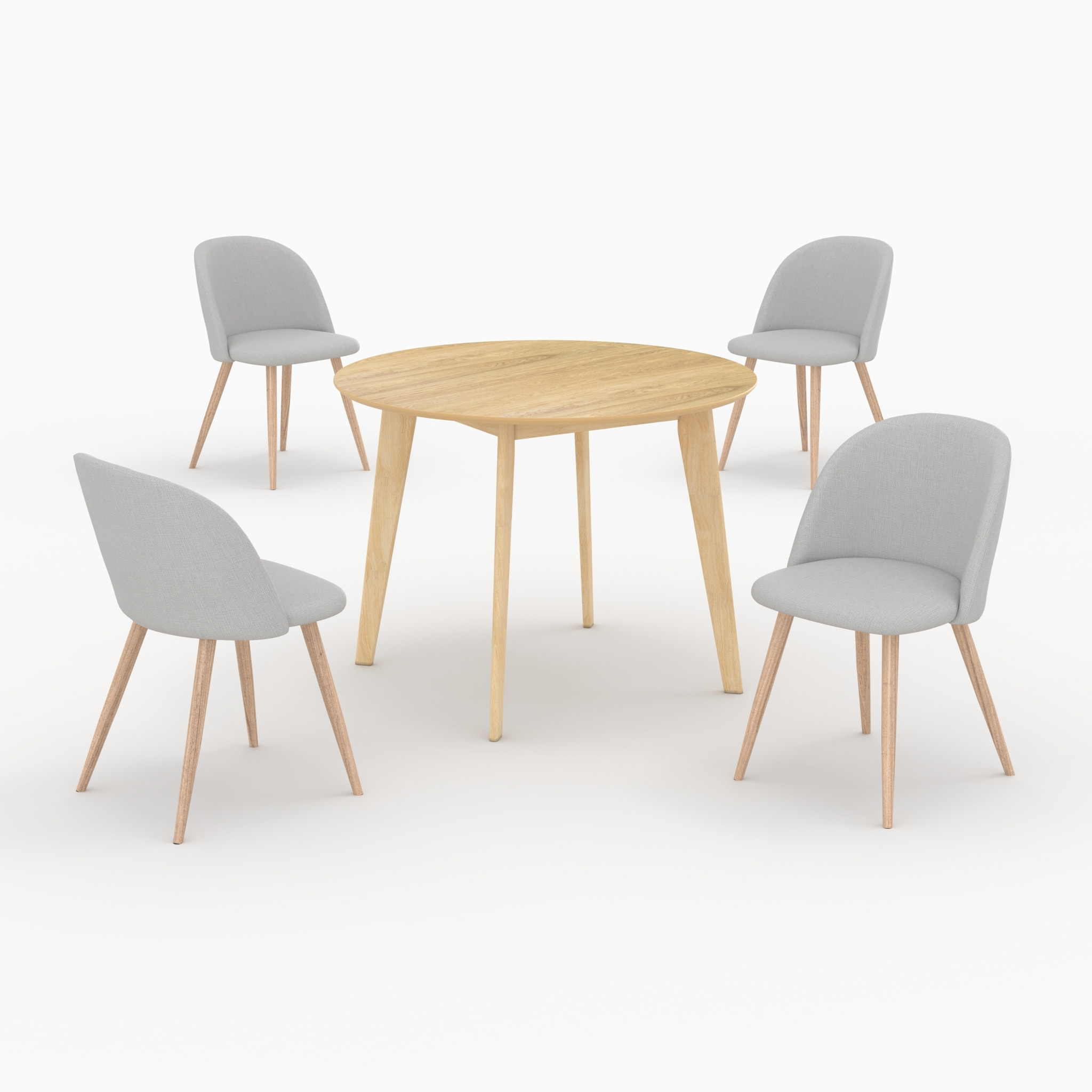 Table et chaises 4 personnes en tissu taupe et bois - Réno