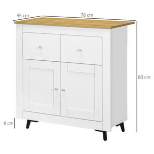 Aparador de Cocina Buffet Auxiliar de Comedor Moderno con Puertas Dobles y 2 Cajones para Salón Entrada Oficina 78x35x80 cm Blanco