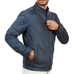 Giubbino in pelle di vitello rifinizione dakota blu jeans