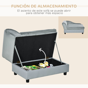 Sofá para Perros Pequeños Sofá para Gatos Tapizado en Terciopelo con Almacenaje Oculto y Cojín Lavable Carga 10 kg 76x45x43 cm Gris Claro