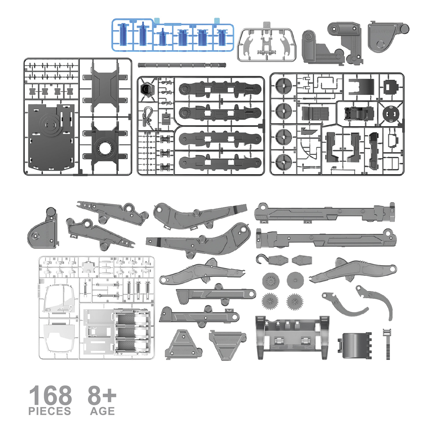 Macchinari idraulici 3 in 1: escavatore, gru e caricatore di legno. Per costruire, 168 pezzi.