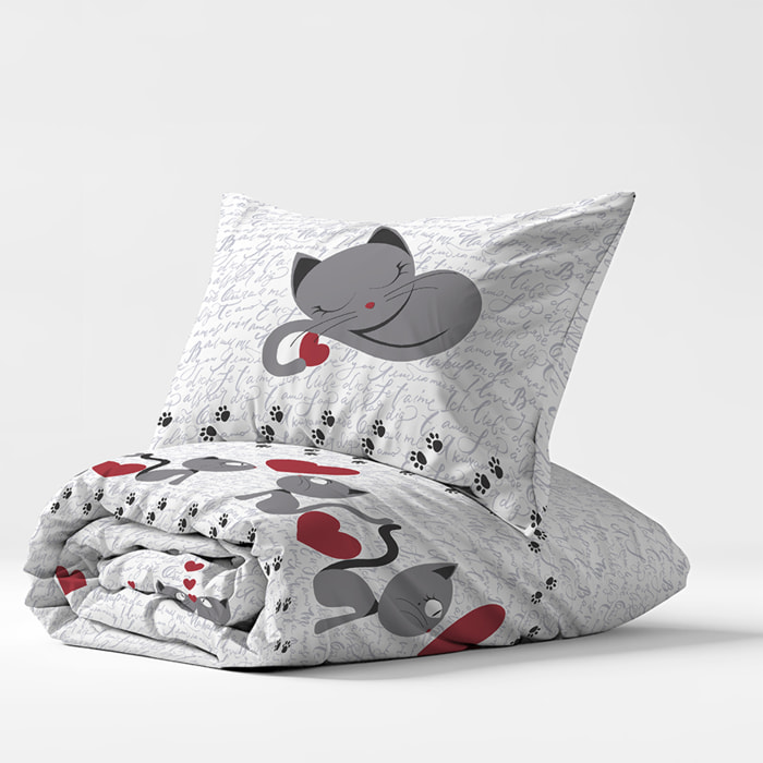 Parure copripiumino gattini grigio 100% cotone