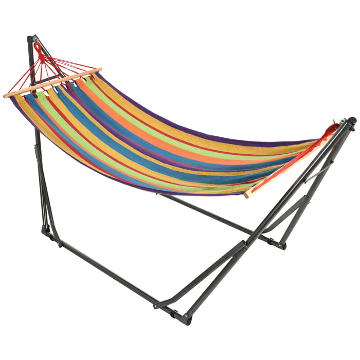 Hamac de jardin pliable avec support acier époxy et toile coton lin multicolore