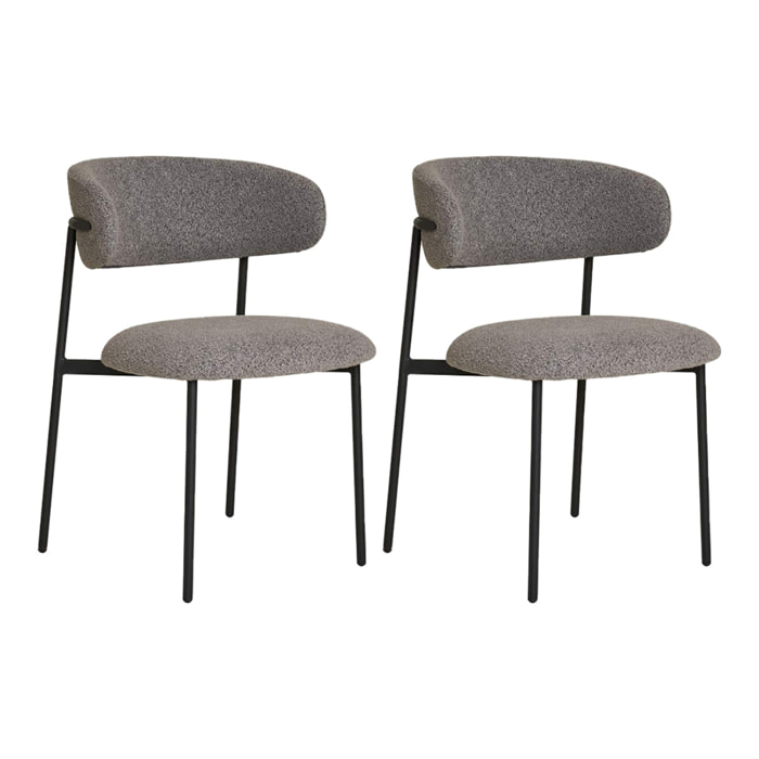 Erica - lot de 2 chaises en tissu bouclette - pieds en acier - Gris