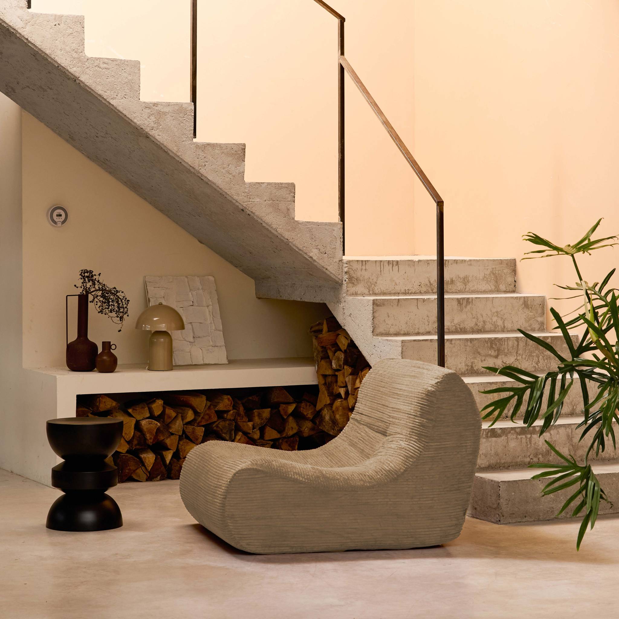 Chauffeuse velours côtelé 1 place taupe L 91 x P 105 x H 72 cm - SOKOL