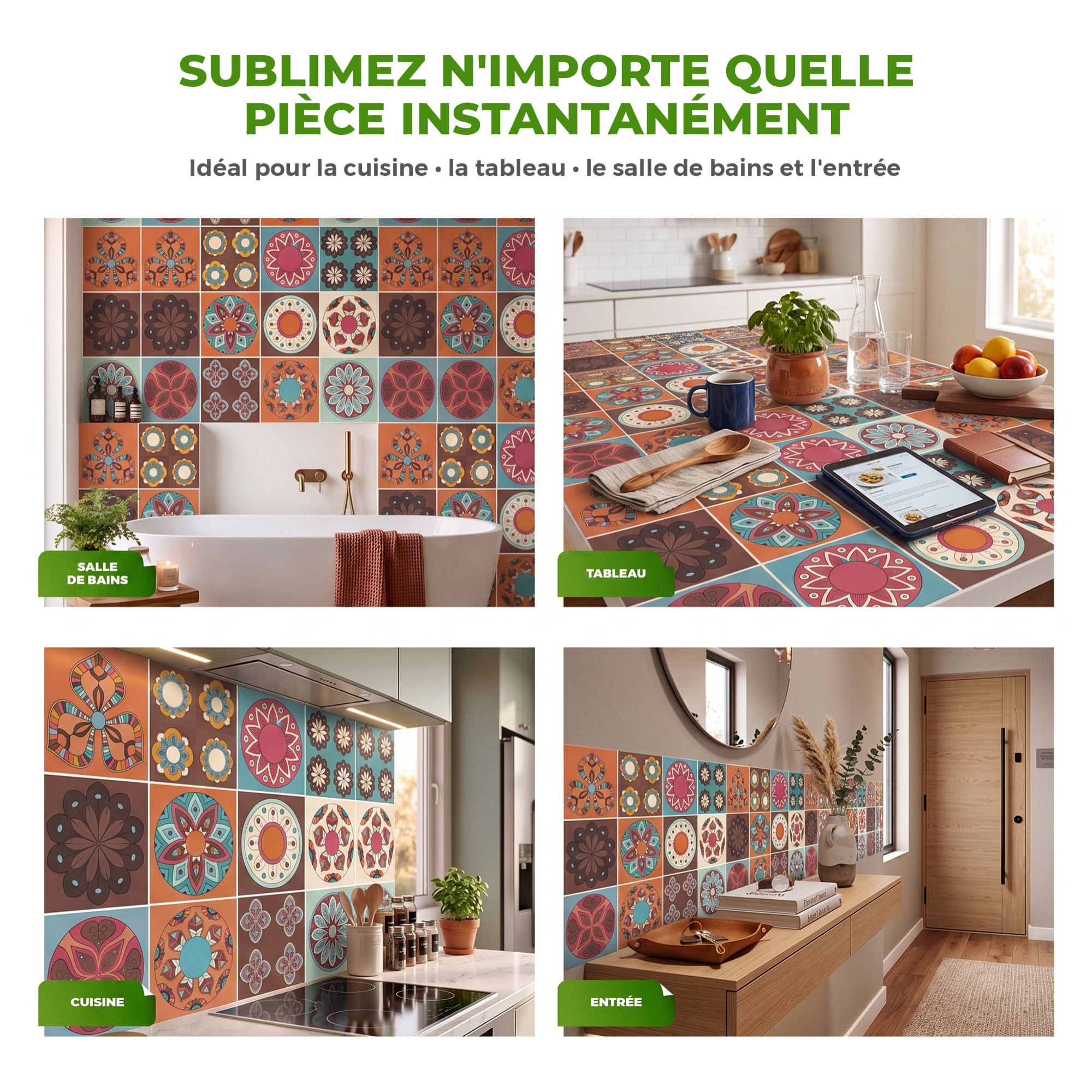 Stickers muraux - Sticker Mural Carrelage adhésif Cuisine Salle de Bain - 12 STICKERS CARRELAGES AZULEJOS OVIEDO