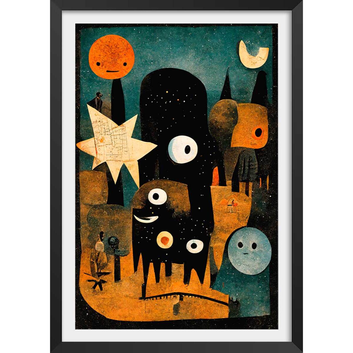 Affiche enfant la nuit des jeunes monstres  Affiche + cadre en bois - Noir