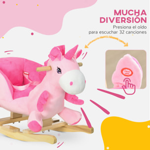 Caballito Balancín para Bebés 18-36 Meses Caballo Balancín en Forma de Unicornio con Música Cinturón de Seguridad Manillar y Reposapiés Carga 30 kg 65x35x45 cm Rosa