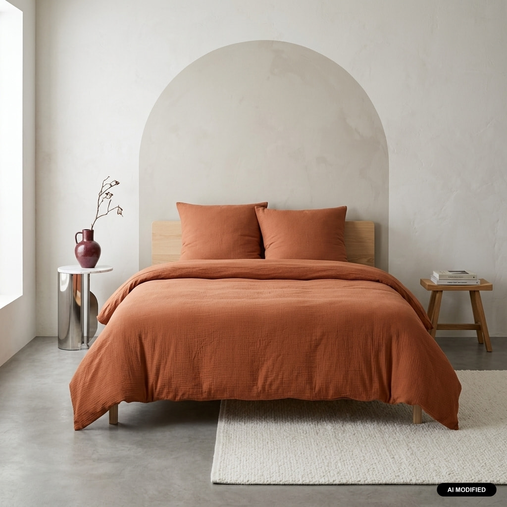 Parure de lit gaze de coton terracotta ALIX