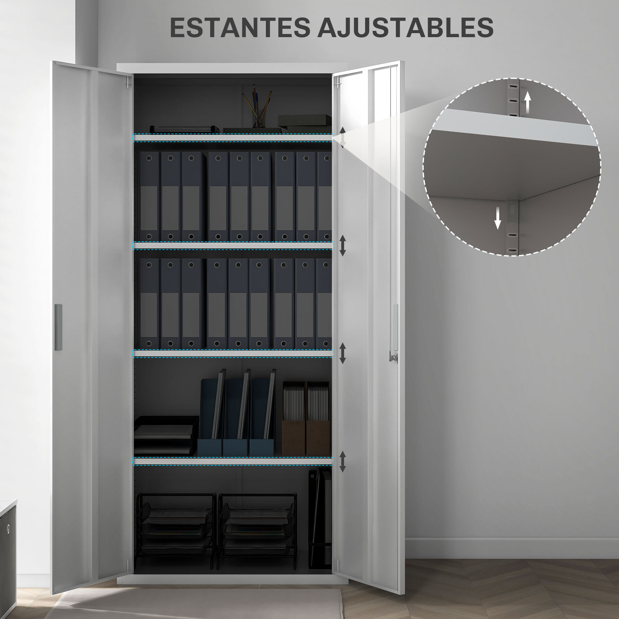 Mueble Archivador de 5 Niveles Archivador con Llave Estantes Ajustable Armario Archivador Metálico para Oficina Estudio Salón 80x40x180 cm Blanco