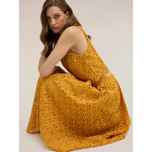 Motivi - Falda plisada de encaje macramé - Amarillo
