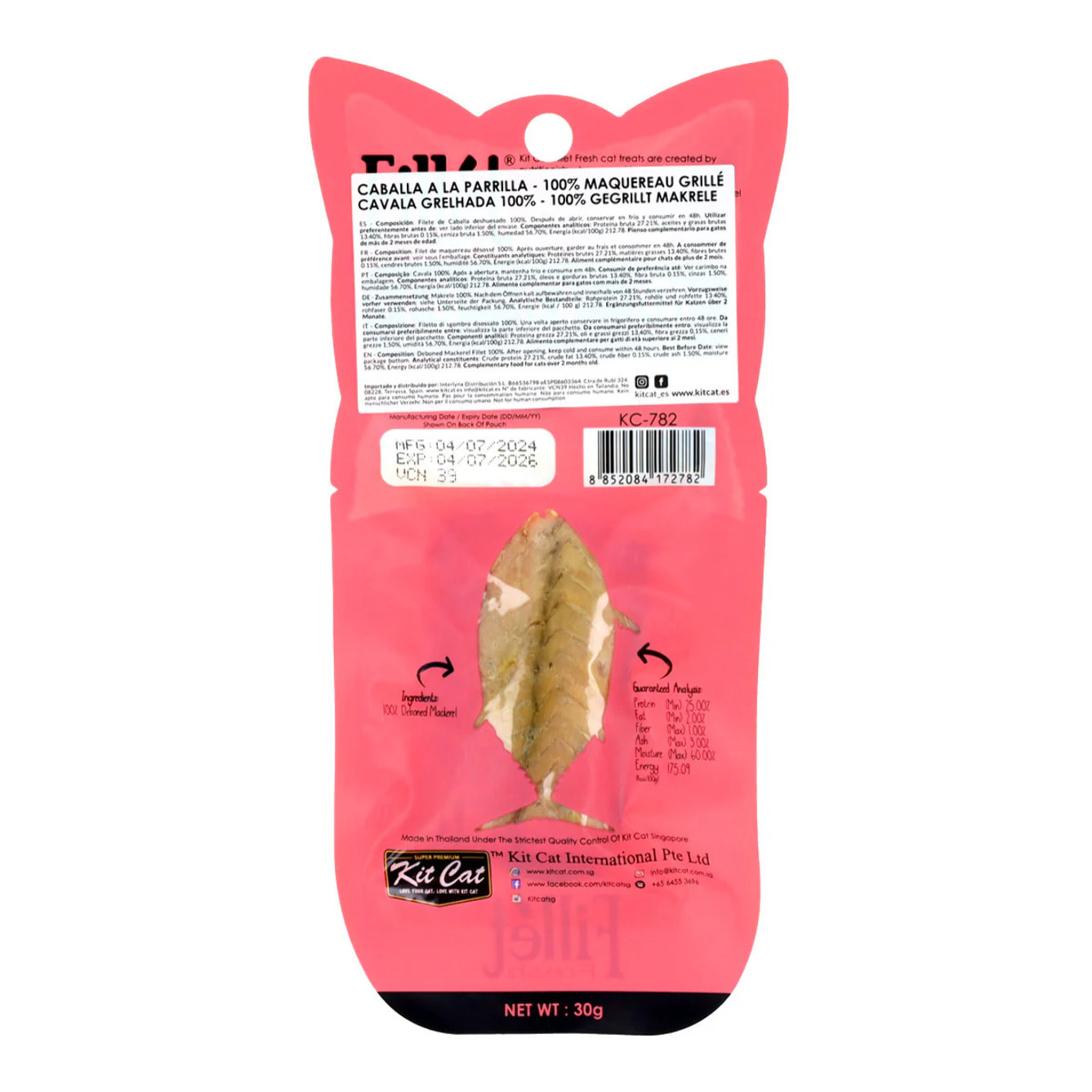 Kit Cat FilletFresh - Caballa a la parrilla 30 g Snack natural para gatos