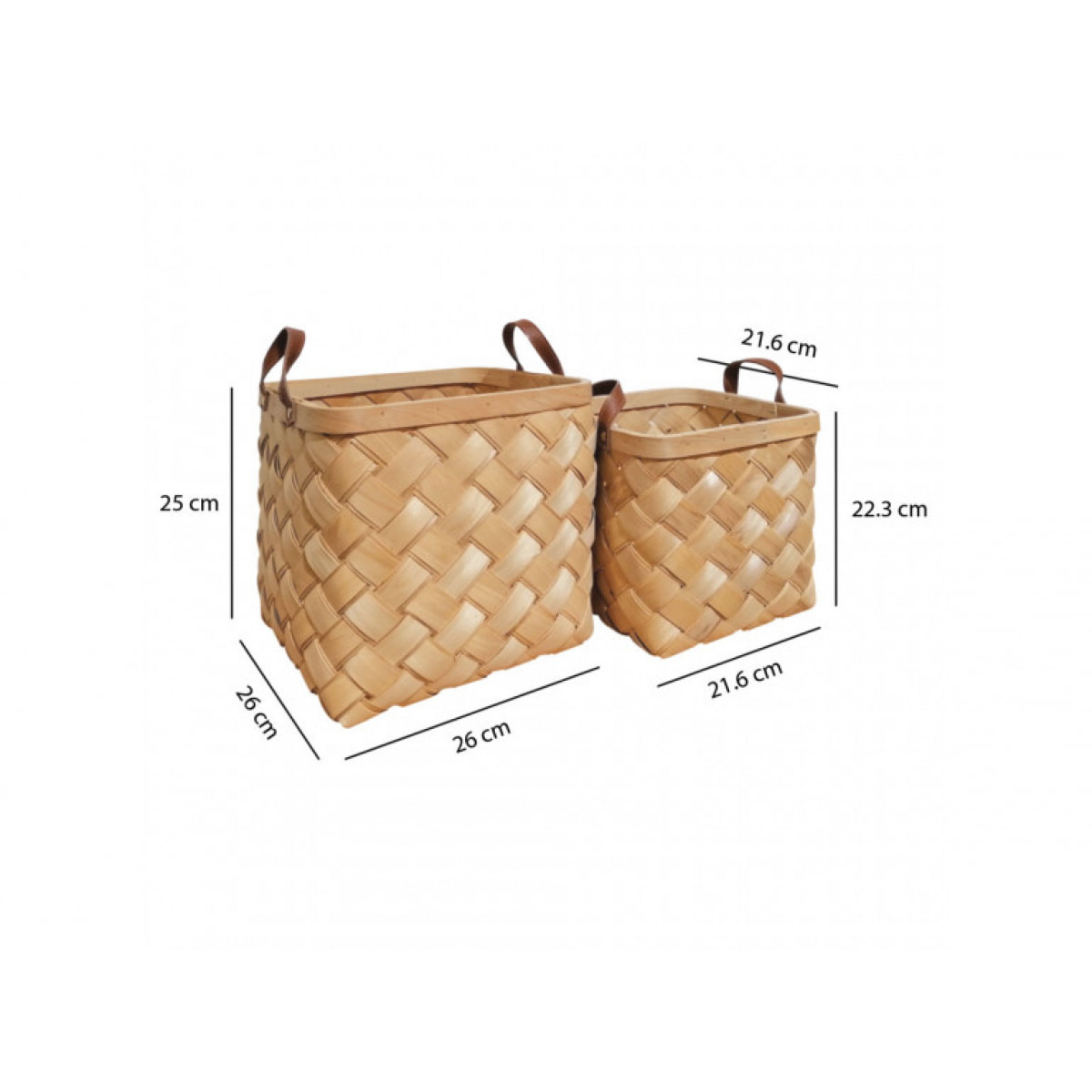 Lot de 2 paniers tressés en bois avec poignées en simili marron - EASTER 697
