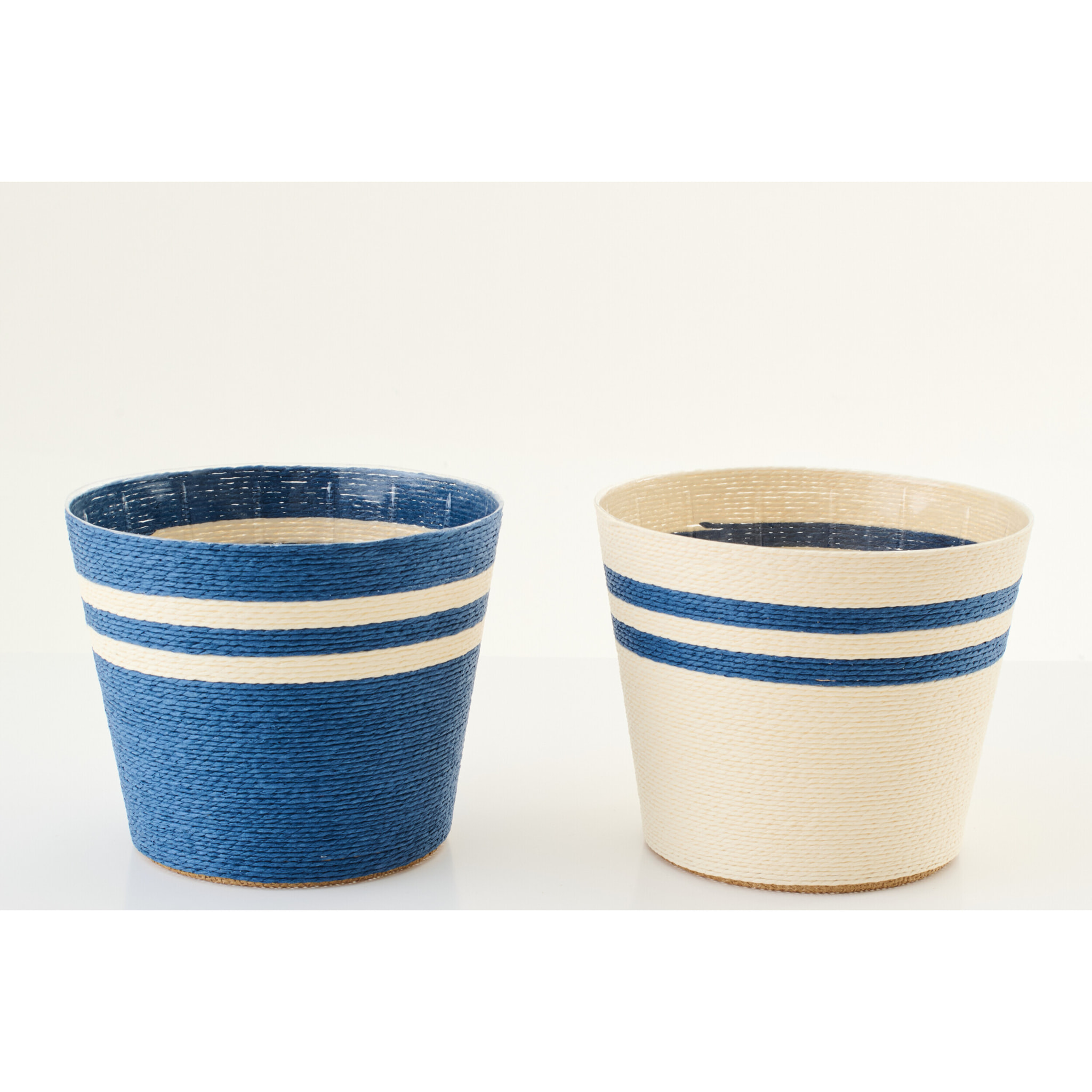 J-Line cache-pot Ligné - papier - blanc/bleu foncé - extra large - set de 2