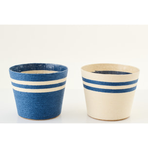 J-Line cache-pot Ligné - papier - blanc/bleu foncé - extra large - set de 2